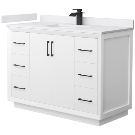 A large image of the Wyndham Collection WCF414148S-VCA-UNSMXX White / White Cultured Marble Top / Matte Black Hardware