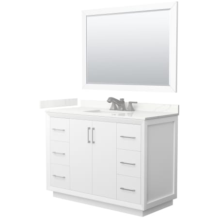 A large image of the Wyndham Collection WCF414148S-QTZ-US3M46 White / Giotto Quartz Top / Brushed Nickel Hardware