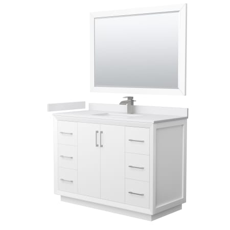 A large image of the Wyndham Collection WCF414148S-VCA-UNSM46 White / White Cultured Marble Top / Brushed Nickel Hardware