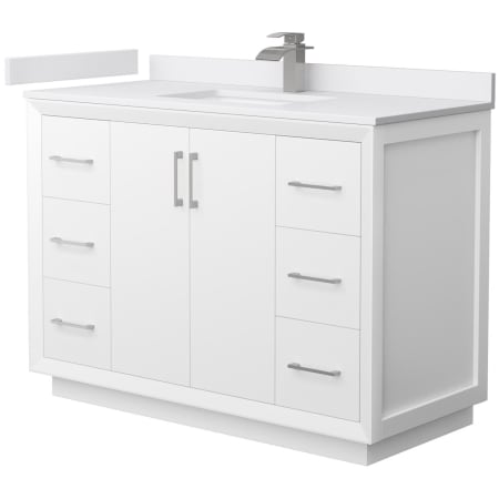 A large image of the Wyndham Collection WCF414148S-VCA-UNSMXX White / White Cultured Marble Top / Brushed Nickel Hardware