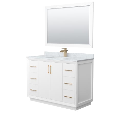 A large image of the Wyndham Collection WCF414148S-NAT-UNSM46 White / Satin Bronze Hardware