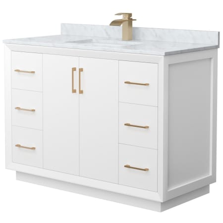 A large image of the Wyndham Collection WCF414148S-NAT-UNSMXX White / Satin Bronze Hardware