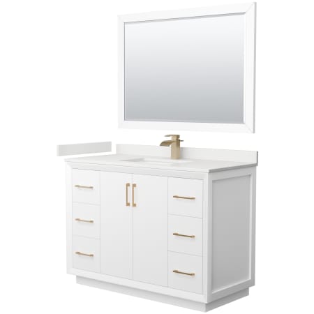 A large image of the Wyndham Collection WCF414148S-QTZ-UNSM46 White / White Quartz Top / Satin Bronze Hardware