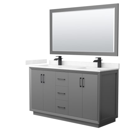 A large image of the Wyndham Collection WCF414160D-VCA-UNSM58 Dark Gray / Carrara Cultured Marble Top / Matte Black Hardware