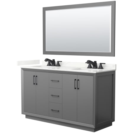 A large image of the Wyndham Collection WCF414160D-QTZ-US3M58 Dark Gray / Giotto Quartz Top / Matte Black Hardware