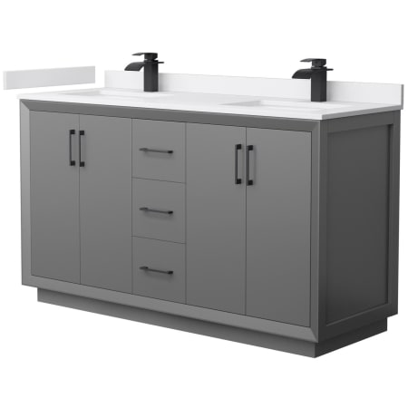 A large image of the Wyndham Collection WCF414160D-VCA-UNSMXX Dark Gray / White Cultured Marble Top / Matte Black Hardware