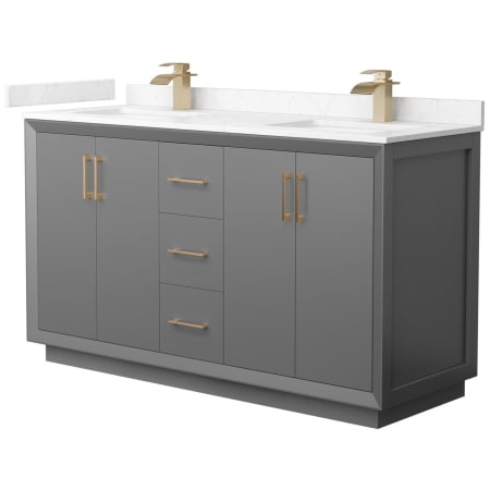 A large image of the Wyndham Collection WCF414160D-VCA-UNSMXX Dark Gray / Carrara Cultured Marble Top / Satin Bronze Hardware