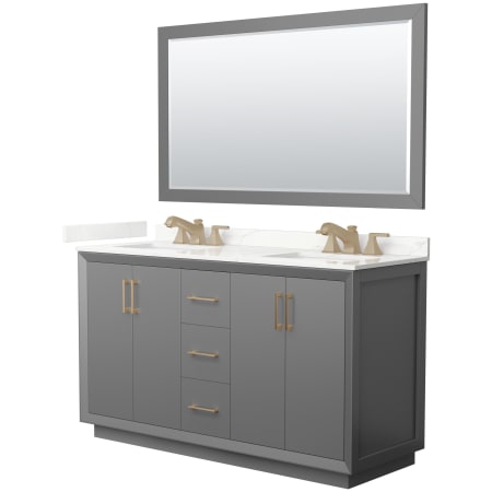 A large image of the Wyndham Collection WCF414160D-QTZ-US3M58 Dark Gray / Giotto Quartz Top / Satin Bronze Hardware