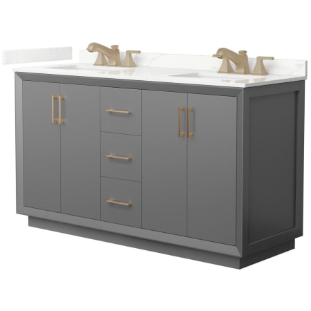 A large image of the Wyndham Collection WCF414160D-QTZ-US3MXX Dark Gray / Giotto Quartz Top / Satin Bronze Hardware