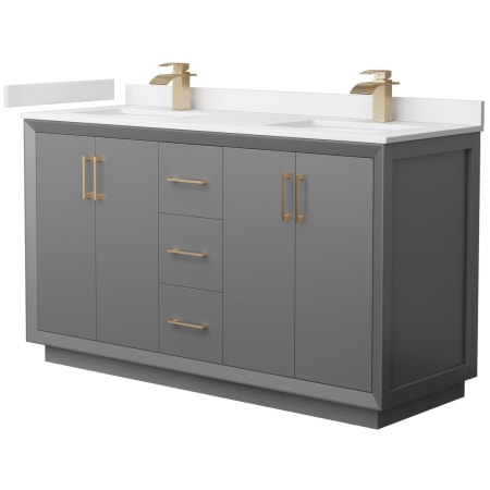 A large image of the Wyndham Collection WCF414160D-VCA-UNSMXX Dark Gray / White Cultured Marble Top / Satin Bronze Hardware