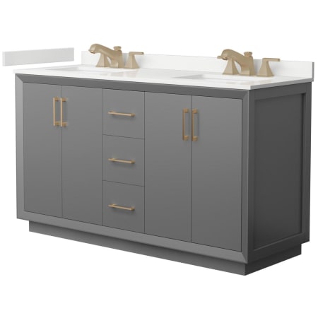 A large image of the Wyndham Collection WCF414160D-QTZ-US3MXX Dark Gray / White Quartz Top / Satin Bronze Hardware