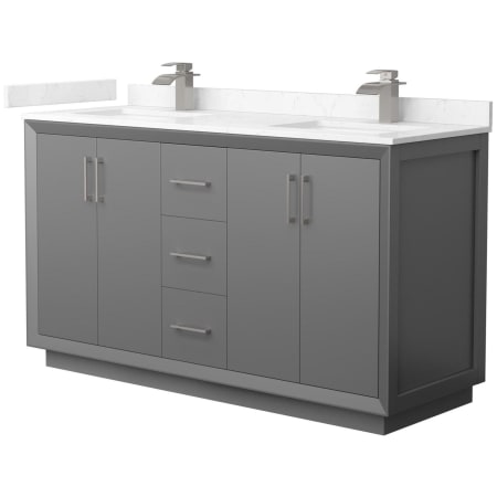 A large image of the Wyndham Collection WCF414160D-VCA-UNSMXX Dark Gray / Carrara Cultured Marble Top / Brushed Nickel Hardware