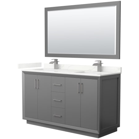 A large image of the Wyndham Collection WCF414160D-QTZ-UNSM58 Dark Gray / Giotto Quartz Top / Brushed Nickel Hardware