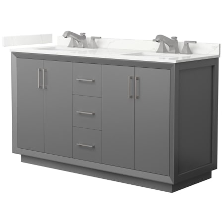 A large image of the Wyndham Collection WCF414160D-QTZ-US3MXX Dark Gray / Giotto Quartz Top / Brushed Nickel Hardware