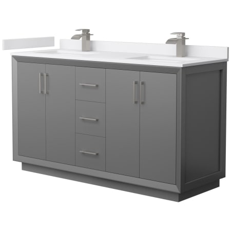 A large image of the Wyndham Collection WCF414160D-VCA-UNSMXX Dark Gray / White Cultured Marble Top / Brushed Nickel Hardware