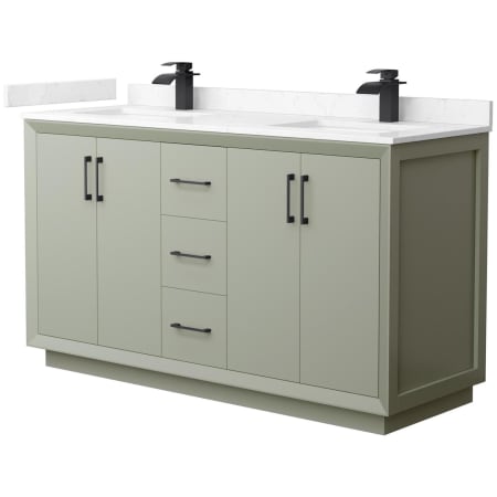 A large image of the Wyndham Collection WCF414160D-VCA-UNSMXX Light Green / Carrara Cultured Marble Top / Matte Black Hardware