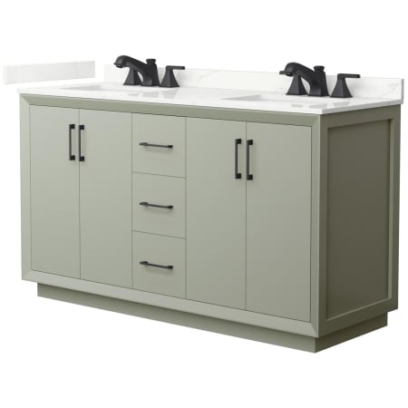 A large image of the Wyndham Collection WCF414160D-QTZ-US3MXX Light Green / Giotto Quartz Top / Matte Black Hardware