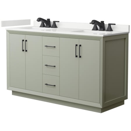 A large image of the Wyndham Collection WCF414160D-QTZ-US3MXX Light Green / White Quartz Top / Matte Black Hardware