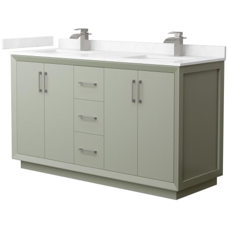 A large image of the Wyndham Collection WCF414160D-VCA-UNSMXX Light Green / Carrara Cultured Marble Top / Brushed Nickel Hardware