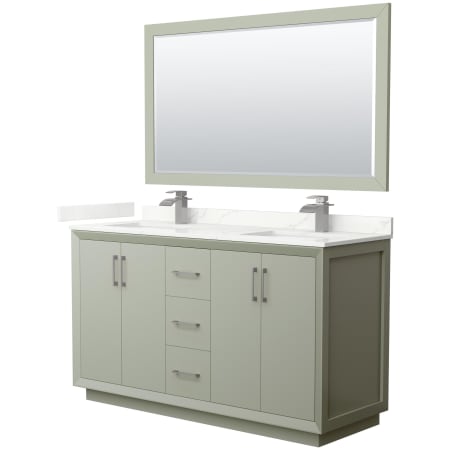 A large image of the Wyndham Collection WCF414160D-QTZ-UNSM58 Light Green / Giotto Quartz Top / Brushed Nickel Hardware