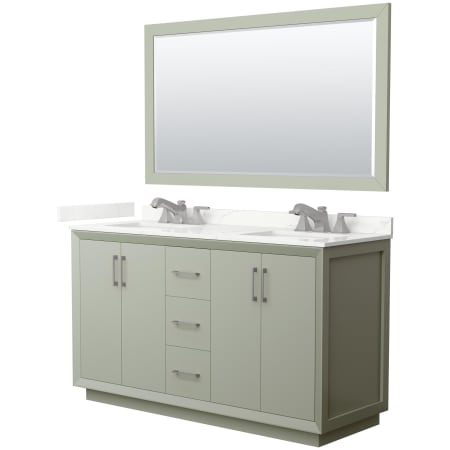 A large image of the Wyndham Collection WCF414160D-QTZ-US3M58 Light Green / Giotto Quartz Top / Brushed Nickel Hardware