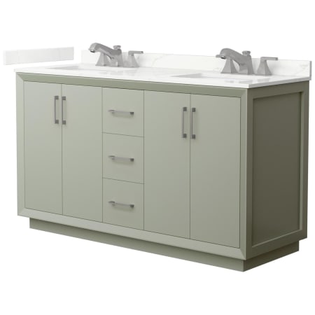 A large image of the Wyndham Collection WCF414160D-QTZ-US3MXX Light Green / Giotto Quartz Top / Brushed Nickel Hardware