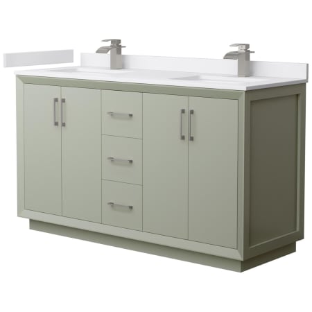 A large image of the Wyndham Collection WCF414160D-VCA-UNSMXX Light Green / White Cultured Marble Top / Brushed Nickel Hardware