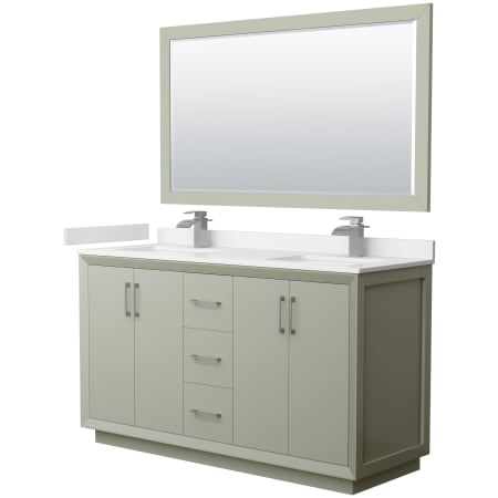 A large image of the Wyndham Collection WCF414160D-QTZ-UNSM58 Light Green / White Quartz Top / Brushed Nickel Hardware