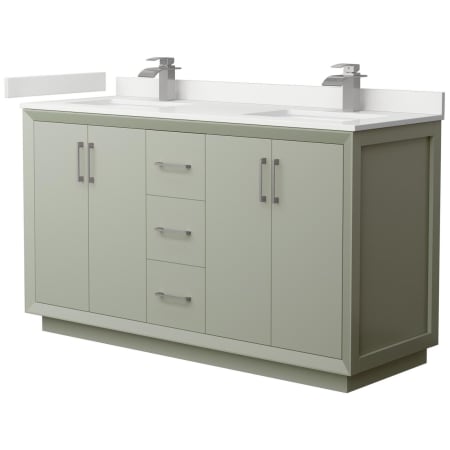 A large image of the Wyndham Collection WCF414160D-QTZ-UNSMXX Light Green / White Quartz Top / Brushed Nickel Hardware