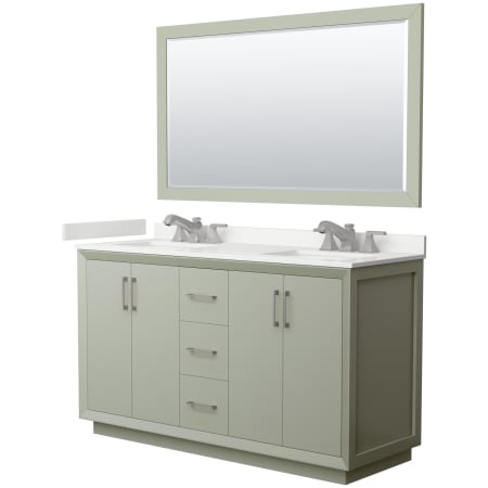 A large image of the Wyndham Collection WCF414160D-QTZ-US3M58 Light Green / White Quartz Top / Brushed Nickel Hardware
