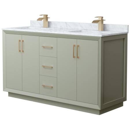 A large image of the Wyndham Collection WCF414160D-NAT-UNSMXX Light Green / Satin Bronze Hardware