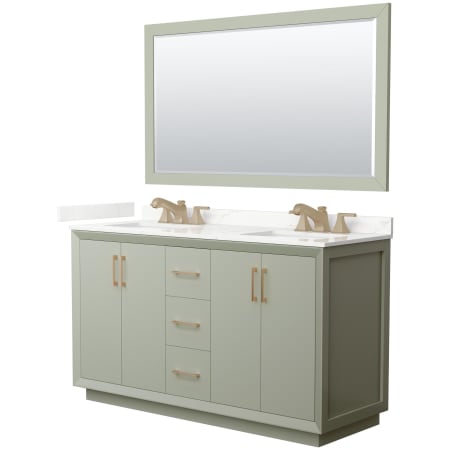 A large image of the Wyndham Collection WCF414160D-QTZ-US3M58 Light Green / Giotto Quartz Top / Satin Bronze Hardware