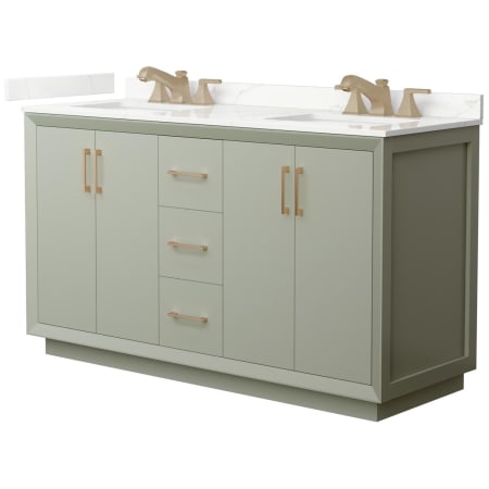 A large image of the Wyndham Collection WCF414160D-QTZ-US3MXX Light Green / Giotto Quartz Top / Satin Bronze Hardware