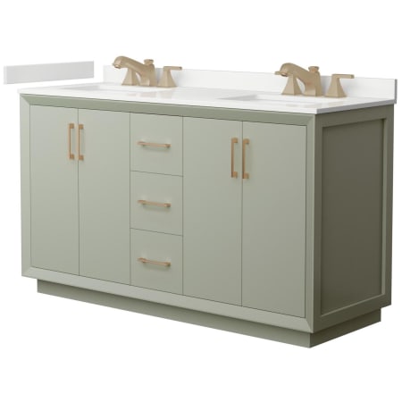 A large image of the Wyndham Collection WCF414160D-QTZ-US3MXX Light Green / White Quartz Top / Satin Bronze Hardware