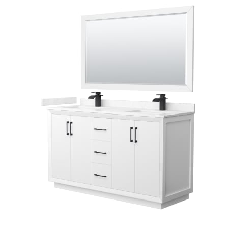 A large image of the Wyndham Collection WCF414160D-VCA-UNSM58 White / Carrara Cultured Marble Top / Matte Black Hardware