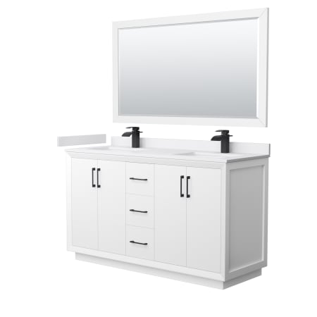 A large image of the Wyndham Collection WCF414160D-VCA-UNSM58 White / White Cultured Marble Top / Matte Black Hardware
