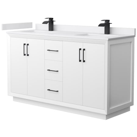 A large image of the Wyndham Collection WCF414160D-VCA-UNSMXX White / White Cultured Marble Top / Matte Black Hardware