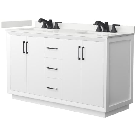 A large image of the Wyndham Collection WCF414160D-QTZ-US3MXX White / White Quartz Top / Matte Black Hardware