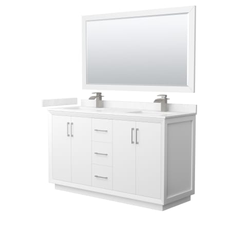 A large image of the Wyndham Collection WCF414160D-VCA-UNSM58 White / Carrara Cultured Marble Top / Brushed Nickel Hardware