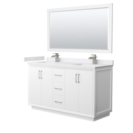 A large image of the Wyndham Collection WCF414160D-VCA-UNSM58 White / White Cultured Marble Top / Brushed Nickel Hardware