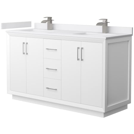 A large image of the Wyndham Collection WCF414160D-VCA-UNSMXX White / White Cultured Marble Top / Brushed Nickel Hardware