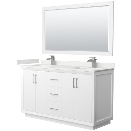 A large image of the Wyndham Collection WCF414160D-QTZ-UNSM58 White / White Quartz Top / Brushed Nickel Hardware