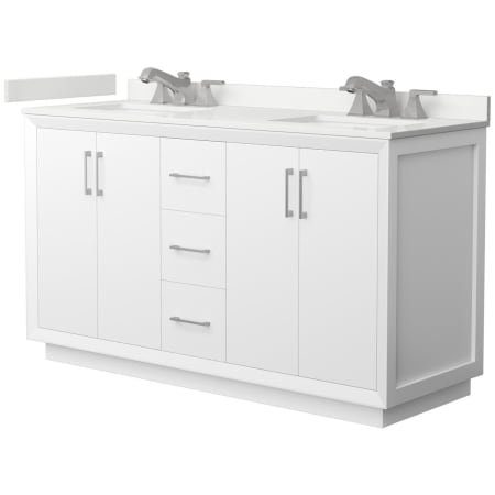 A large image of the Wyndham Collection WCF414160D-QTZ-US3MXX White / White Quartz Top / Brushed Nickel Hardware