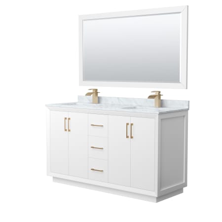 A large image of the Wyndham Collection WCF414160D-NAT-UNSM58 White / Satin Bronze Hardware