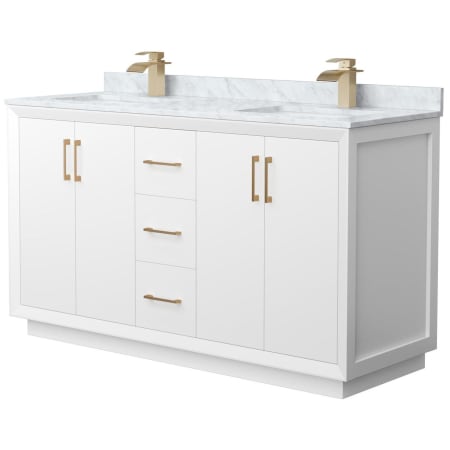 A large image of the Wyndham Collection WCF414160D-NAT-UNSMXX White / Satin Bronze Hardware