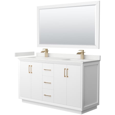 A large image of the Wyndham Collection WCF414160D-QTZ-UNSM58 White / White Quartz Top / Satin Bronze Hardware