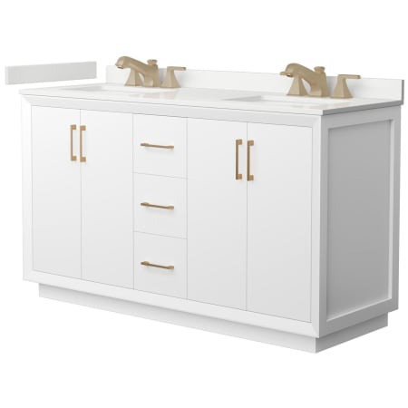 A large image of the Wyndham Collection WCF414160D-QTZ-US3MXX White / White Quartz Top / Satin Bronze Hardware