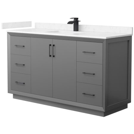 A large image of the Wyndham Collection WCF414160S-VCA-UNSMXX Dark Gray / Carrara Cultured Marble Top / Matte Black Hardware