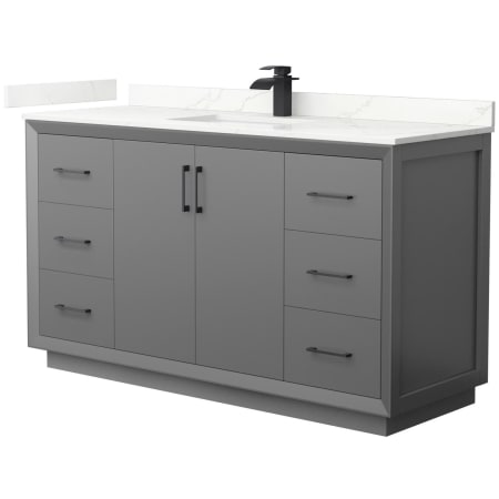 A large image of the Wyndham Collection WCF414160S-QTZ-UNSMXX Dark Gray / Giotto Quartz Top / Matte Black Hardware