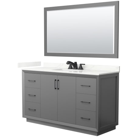 A large image of the Wyndham Collection WCF414160S-QTZ-US3M58 Dark Gray / Giotto Quartz Top / Matte Black Hardware